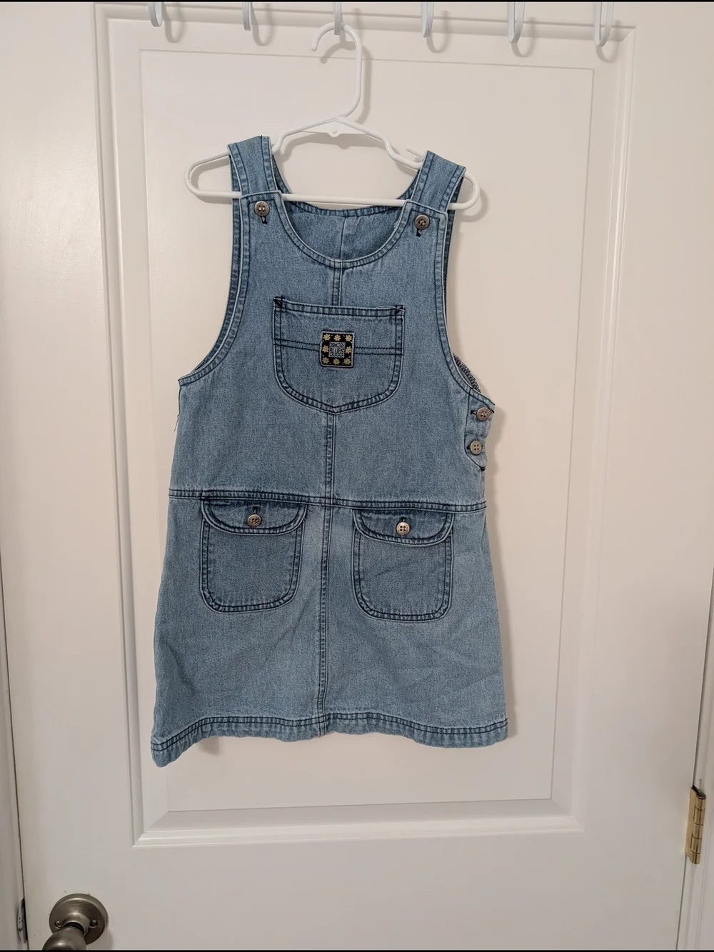 Vintage OshKosh B'gosh Denim Jumper Dress Girls 6 Blue Jean Pockets 90s